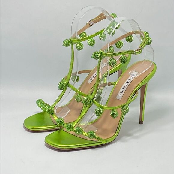 Aquazzura Cha Cha Cha Metallic Leather Sandals size 39 - Picture 4 of 14